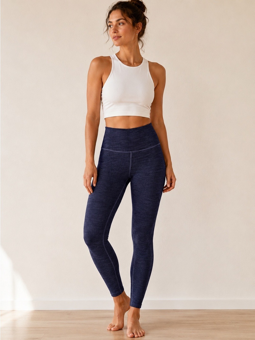Lululemon Dark Navy Textured Crop Leggings Fold Over Waist 23” Inseam